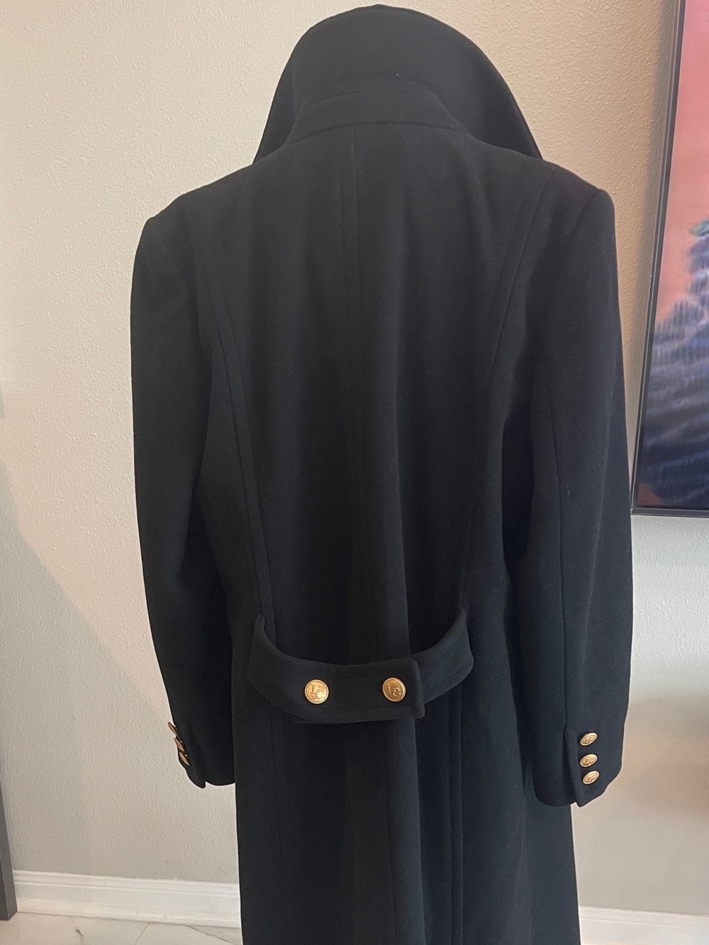 Vintage Liz Claiborne Women Black Double-Breasted Wool Coat, Gold Buttons Sz 12 - Picture 6 of 12